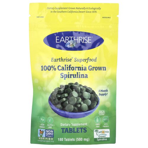 Earthrise, 100% Καλιφόρνιας Κτηνοτροφίας Spirulina, 500 mg, 180 Πιλάκια