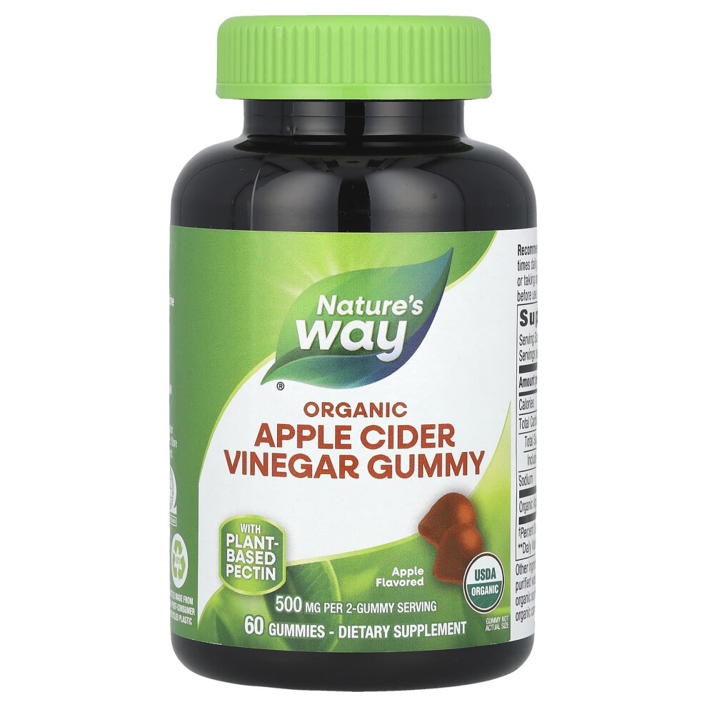 Nature's Way , Organic Apple Cider Vinegar Gummies, Apple, 500 Mg, 60 Gummies (250 Mg Per Gummy)