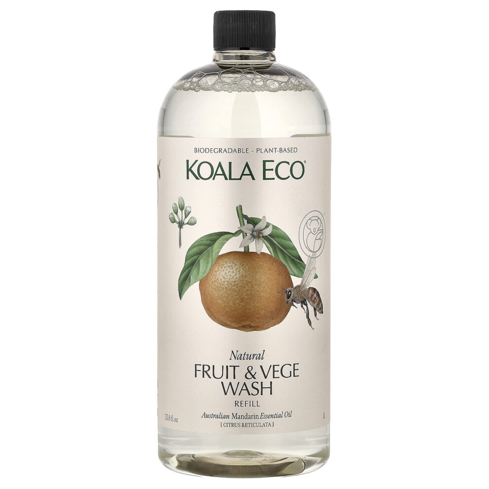 Koala Eco , Natural Fruit & Vege Wash, Refill, Australian Mandarin Essential Oil, 33.8 Fl Oz (1 L)