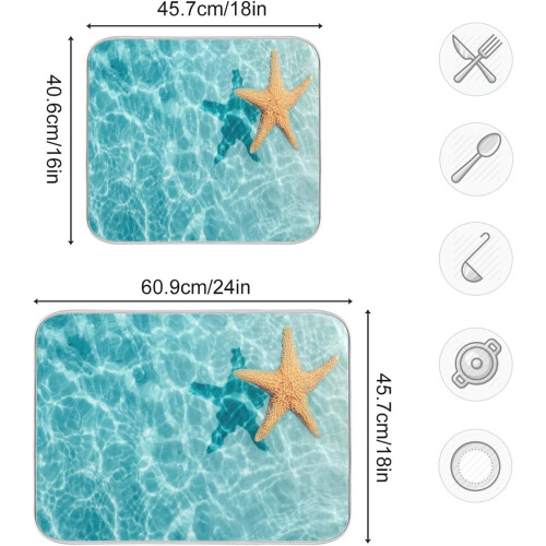 Starfish Beach Dish Drying Mat, Absorbent Kitchen Sink Mat, 1