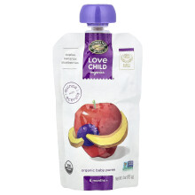 Love Child Organics, Biologische Baby Puree, 6 Maanden+, Appels, Bananen, Blauwbessen, 4 oz (113 g)