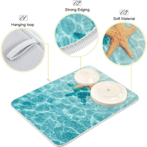 Starfish Beach Dish Drying Mat, Absorbent Kitchen Sink Mat, 2