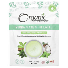 Organic Traditions, Yerba Mate Mint Latte s Matcha a probiotiky, 5,3 oz (150 g)