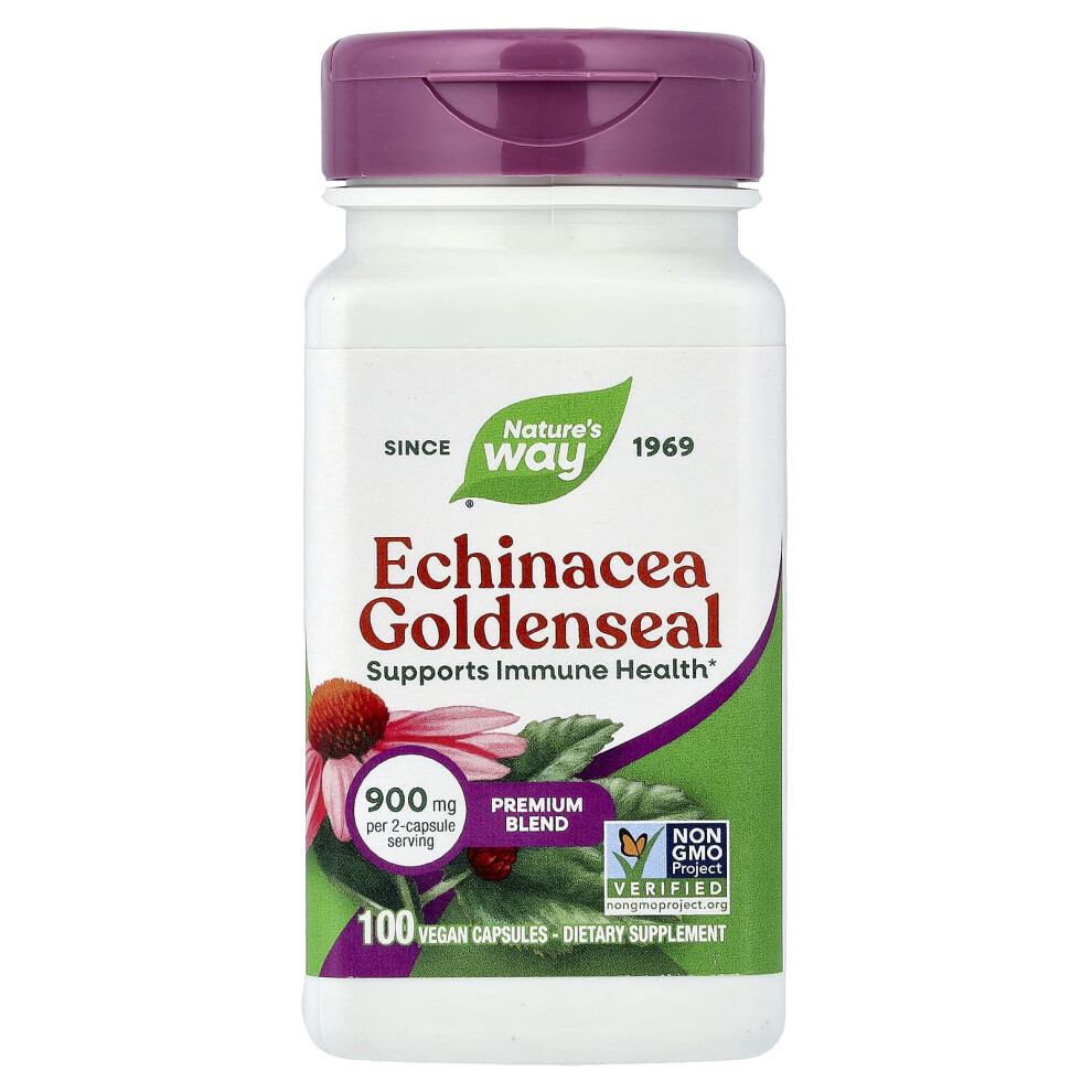 Nature's Way , Echinacea Goldenseal, Premium Blend, 900 Mg, 100 Vegan Capsules (450 Mg Per Capsule)