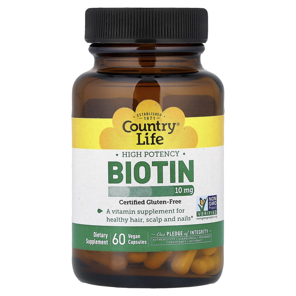 Country Life , Biotin, High Potency, 10 Mg, 60 Vegan Capsules