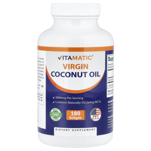 Vitamatic, Ulei de Coco Virgin, 180 Capsule Moale (1.000 mg per Capsulă)