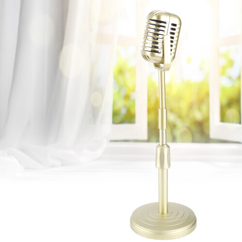 Old Fashioned Microphone Model Stand, Photography Studio Use, Adjustable Height, 4.5" Base, Durable 2