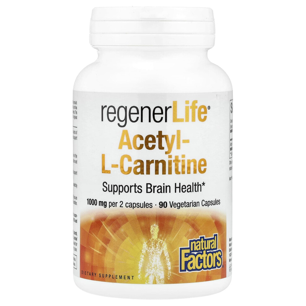Natural Factors , Regenerlife, Acetyl-Lcarnitine, 90 Vegetarian Capsules (500 Mg Per Capsule)