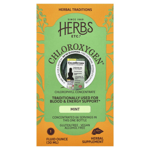 Herbs Etc., ChlorOxygen, Χλωροφύλλη Συσκευασμένη, Без Αλκοόλ, Μίντ, 1 fl oz (30 ml)