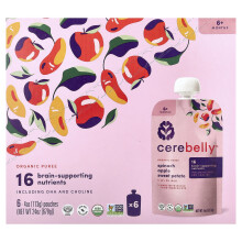 Cerebelly, Purea Organica per Bambini, Spinaci, Mele, Patate Dolci, 6 Buste, 4 oz (113 g) Ogni