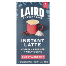 Laird Superfood, Latte Instantâneo, Doce e Cremoso, 5 Pacotes, 0.9 oz (25 g) Cada