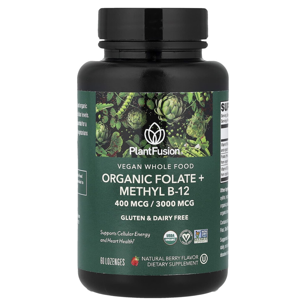 Plantfusion , Vegan Whole Food, Organic Folate + Methyl B12, Natural Berry, 60 Lozenges