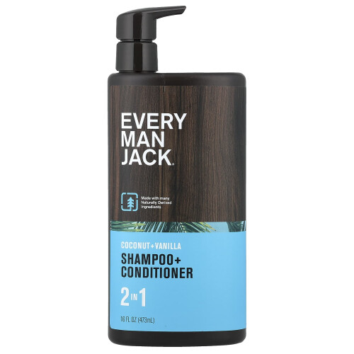 Every Man Jack, 2 Σε 1 Σαμπουάν + Κοντισιόνερ, Κοκόσι + Βανίλια, 16 fl oz (473 ml)