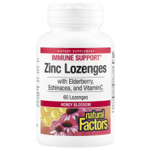 Natural Factors, Zink Lonzenges, Met Elderberrie, Echinacea & Vitamine C, Honingbloesem, 60 Lonzenges