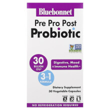 Bluebonnet Nutrition, Pré, Pró, Pós Próbiótico, 30 Cápsulas Vegetais