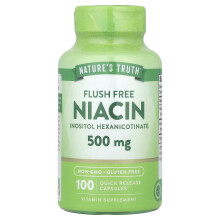 Nature's Truth, Niacin utan Överbelastning, 500 mg, 100 Snabbt Frigörande Kapslar