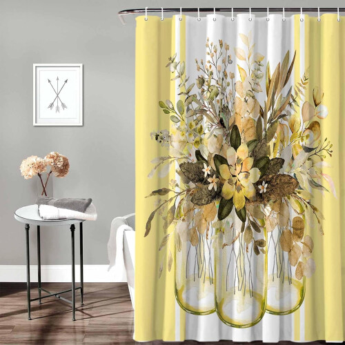 Gul Eukalyptus Duschdraperi Vattentät 72x84cm 2