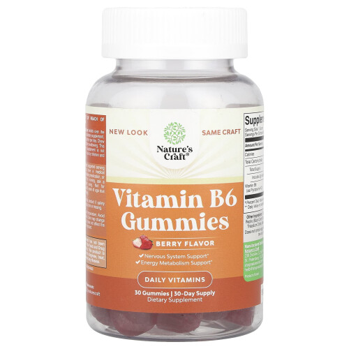 Nature's Craft, Gomas de Vitamina B6, Morango, 50 mg, 30 Gomas