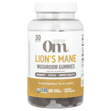 Om Mushrooms, Om Svampar, Lövens Man Svampgummies, Jordgubbar, 60 Vegan Gummies