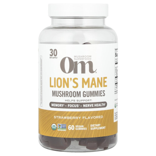 Om Μύκητες, Lion's Mane Mushroom Γάμες, Φράουλα, 60 Βιολογικές Γάμες