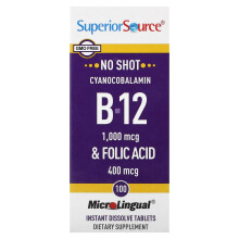 Superior Source, Cyanocobalamin B-12 & Folic Acid, 100 MicroLingual Instant Dissolve Tabletten