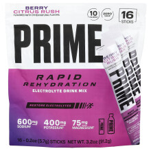 Prime Hydration, Snel Herstel, Elektrolyt Drink Mix, Berry Citrus Rush, 16 Sticks, 0,2 oz (5,7 g) Elke
