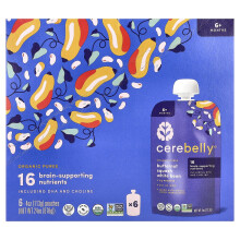 Cerebelly, Organische Puree, 6+ Maanden, Butternut Squash & Witte Bonen, 6 Zakjes, 4 oz (113 g) Elke