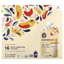 Cerebelly, Puree de Batata Doce Orgânico, Feijão Pinto, Caldo de Frango com Cominho, 6 Embalagens, 4 oz (113 g) Cada