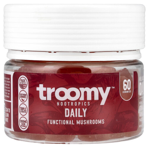 Troomy Nootropics, Dagelijks, Functionele Schimmels Gummies, Aardbeien Mango, 60 Gummies