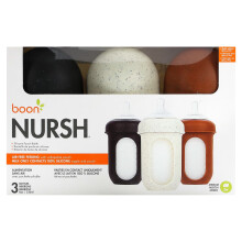 Boon, Nursh, Siliconen Pouch Fles, Medium, 3 Maanden +, 3 Flesjes, 8 oz (236 ml) Elk