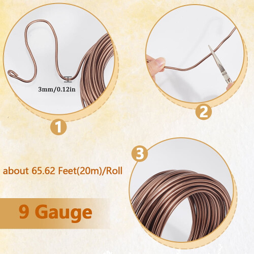 Aluminum Craft Wire 3mm Brown 66 Feet 1