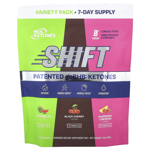 Real Ketones, Shift, Pacchetto Varietà, Melone, Ciliegia Nera, Lampone e Limone, 7 Bustine, 1,9 oz (53 g)