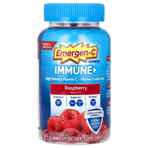 Emergen-C, Immune+ Vitamiini C + Vitamiini D + Sinkki gummies, Rasbary, 45 gummies