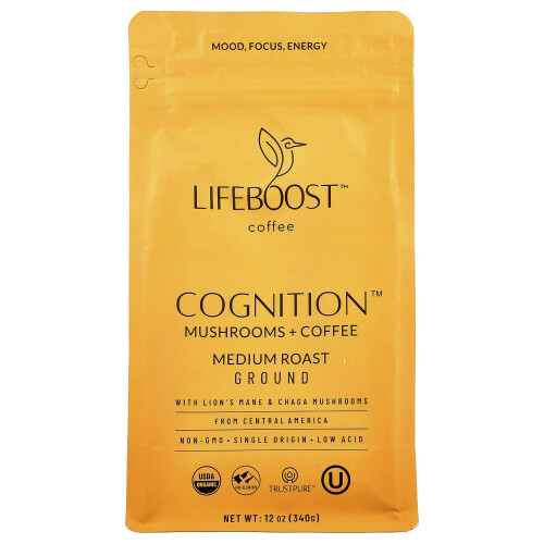 Lifeboost, Cognition, Funghi + Caffè, Ground, Medium Roast, 12 oz (340 g)