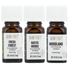 Aura Cacia, Een Wandeltocht In De Wouden Kit, Zuivere Essentiële Olie Blends, 3 Flessen, 0.25 fl oz (7.4 ml) Elke