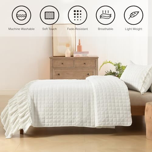 Σετ πάπλωμα με ιβουάρ βολάν, υπέρδιπλο, γεωμετρικό σχέδιο με ραφή, προπλυμένα 1