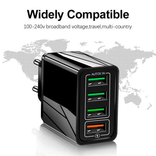 Φορτιστής τοίχου USB Cube 4 θυρών – Σταθμός γρήγορης φόρτισης, συμβατός με συσκευές USB 1