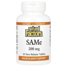 Natural Factors, SAMe , 200 mg, 30 Langsommeløsning Tabletter