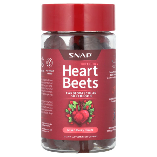 Gomas de Corazón de Snap Supplements, Heart Beets, Sin Azúcar, Mixed Berry, 60 Gomas