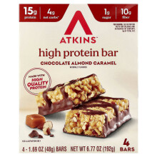 Atkins, High Protein Bar, Chocolate Almond Caramel, 4 Bars, 1,69 oz (48 g) per stuk