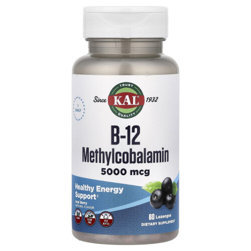 KAL, B-12 Methylkobalamiini, Aasianmarja, 5 000 mikrogrammaa, 60 Lozenges