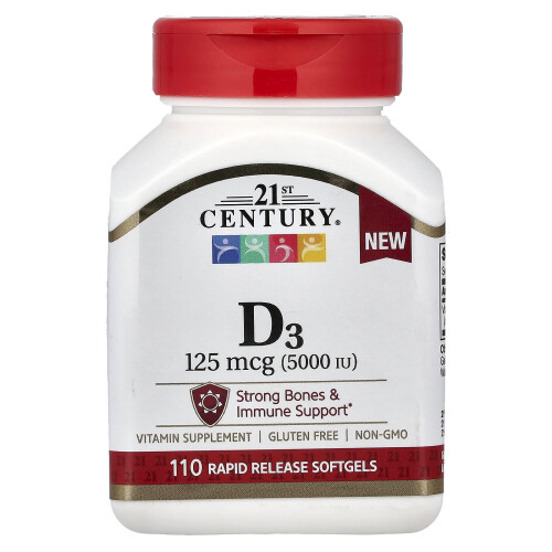 21st Century, Βιταμίνη D3, 125 mcg (5,000 IU), 110 Ταχεία Εγκατάσταση Μυτερά
