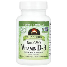 Source Naturals, Non-GMO Witamina D-3, 50 mcg (2,000 IU), 120 Vegan Capsules