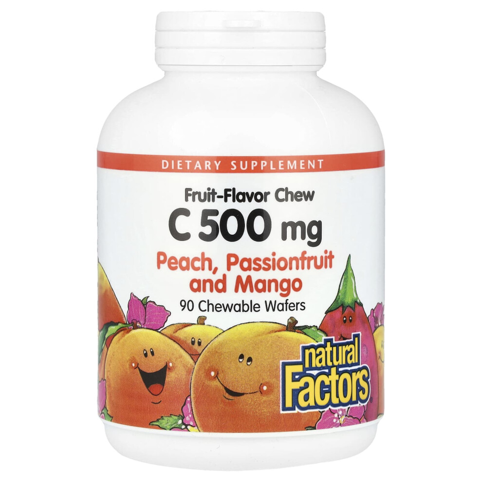 Natural Factors Peach Fruit-Flavor Chew Vitamin C, Passionfruit And Mango, 500 Mg, 90 Chewable Wafers