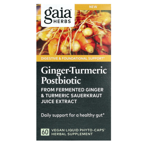 Gaia Herbs, Ginger-Turmeric Postbiotic, 60 Capsule Lichide Vegane