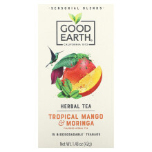 Good Earth Teas, Mezclas Sensoriales, Té Herbal, Mango y Moringa Tropical, 15 Bolsas de Té Biodegradables, 1.48 oz (42 g)
