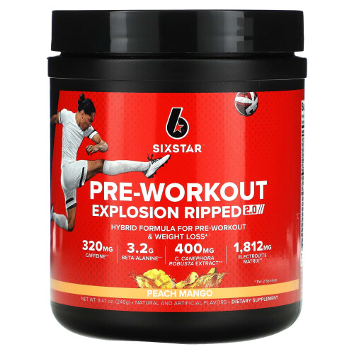 SIXSTAR, Pre-Workout Explosion Ripped 2.0, Perzik Mango, 8,47 oz (240 g)