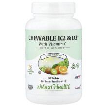 Maxi Health, Kædende K2 & D3, Naturlig Cherry Vanilla, 90 Tabletter