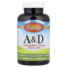 Carlson, Vitamin A & D, 250 mjuka Gel