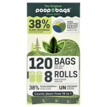Original Poop Bags, Original Poop-Tüten, Unparfümiert, 8 Rollen, 15 Tüten Jeder